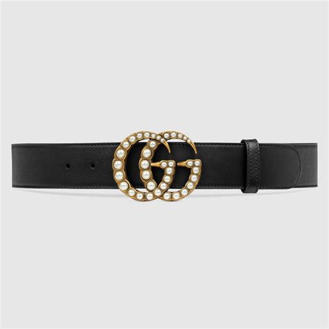 453260 model gucci belt|Black Leather Belt With Pearl Double G .